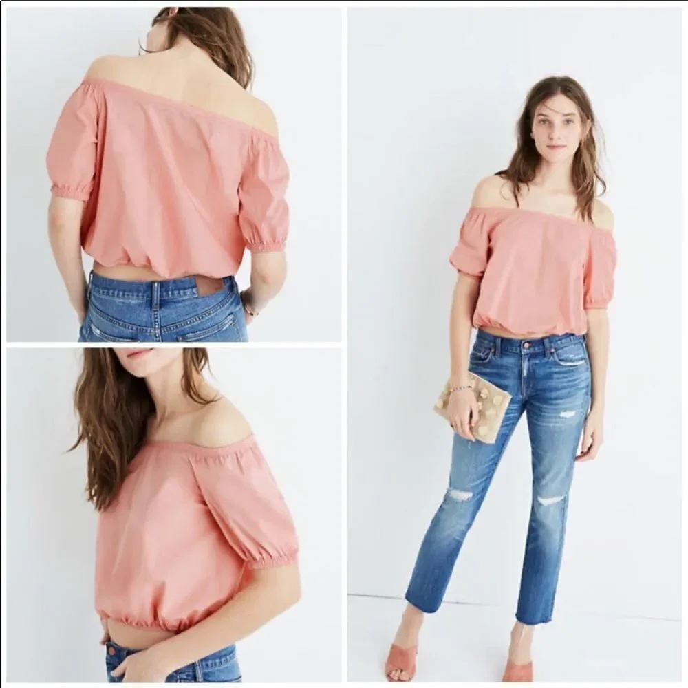 MADEWELL | Off the Shoulder Bubble Top Pink Small